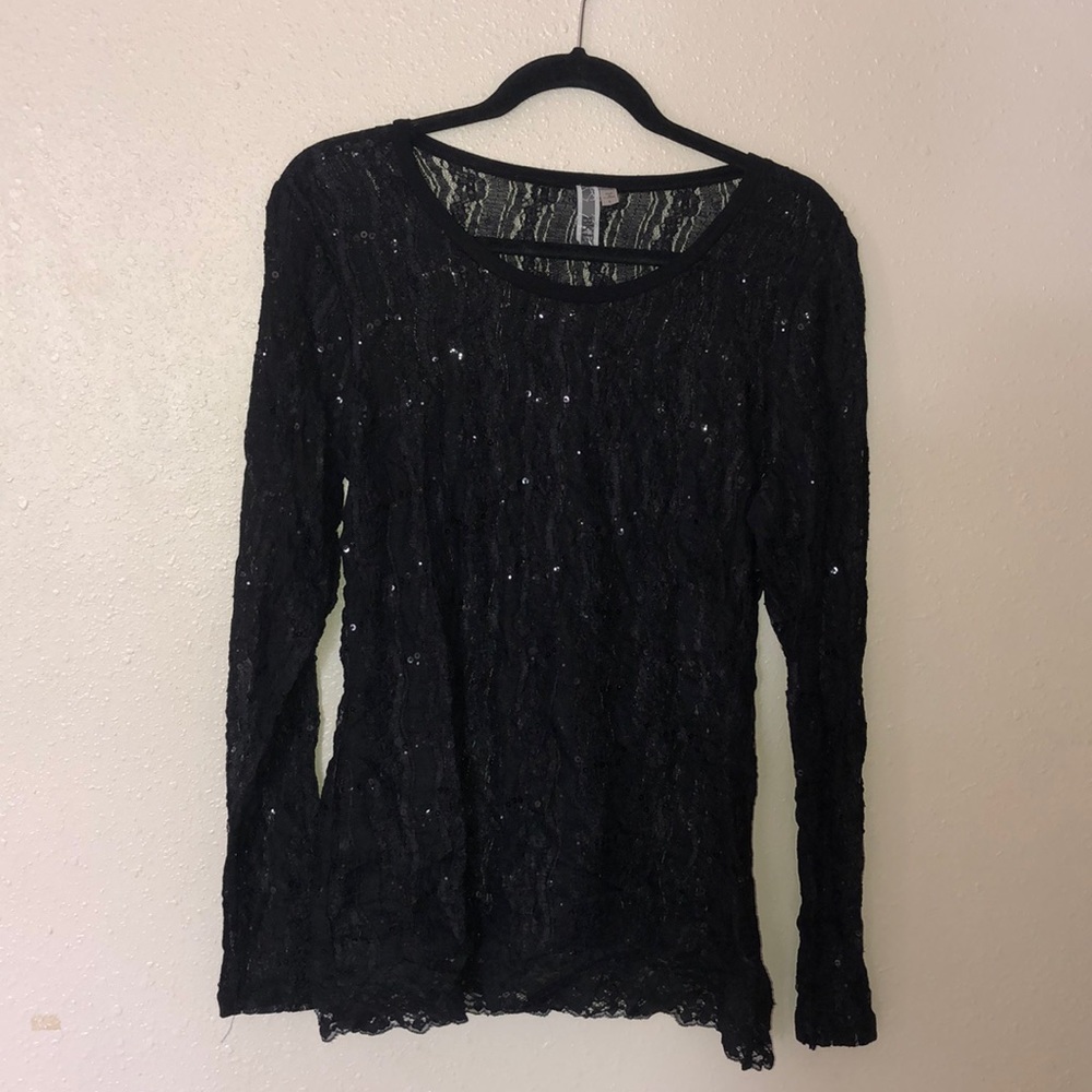 Long sleeve black lace and sequin top